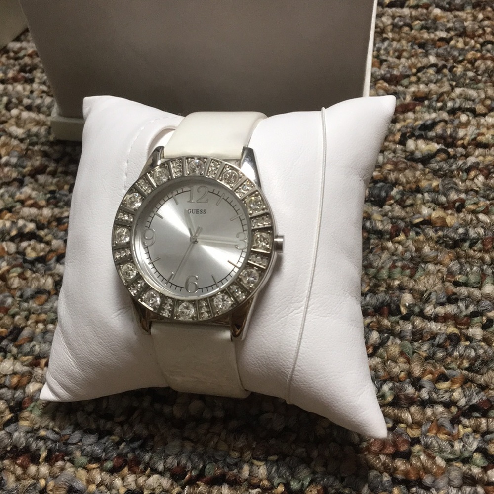Guess White Leather Band Watch